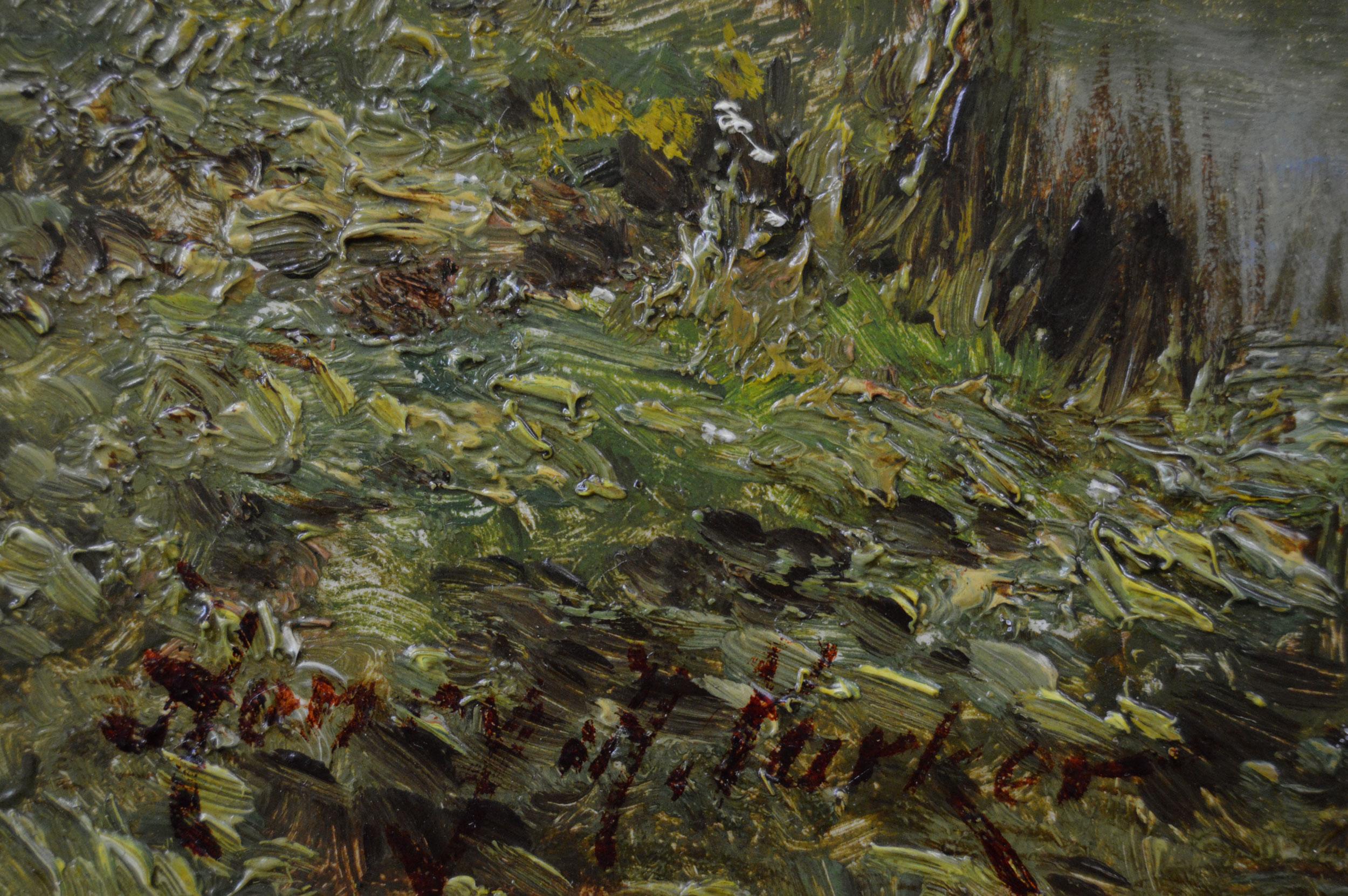 Paire de peintures à l'huile de paysages fluviaux avec bétail du 19ème siècle  en vente 7