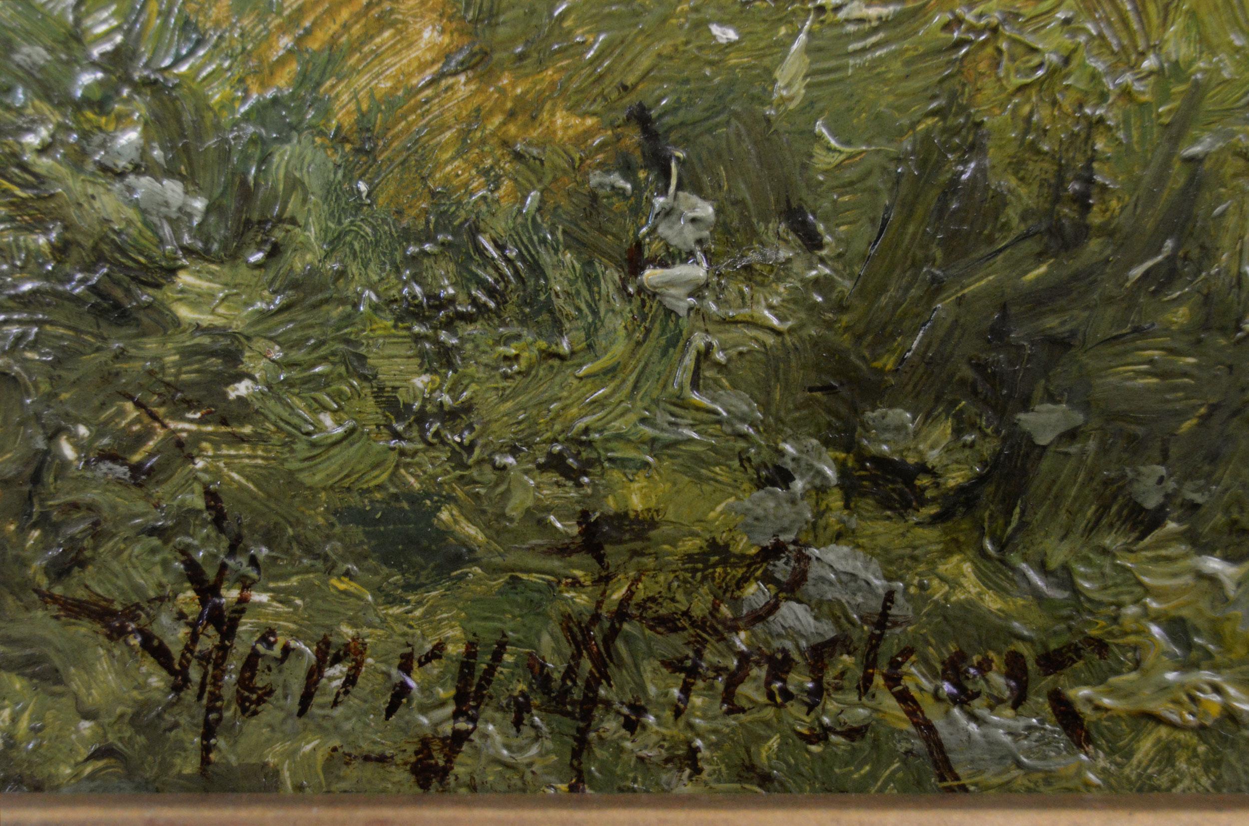 Paire de peintures à l'huile de paysages fluviaux avec bétail du 19ème siècle  en vente 1