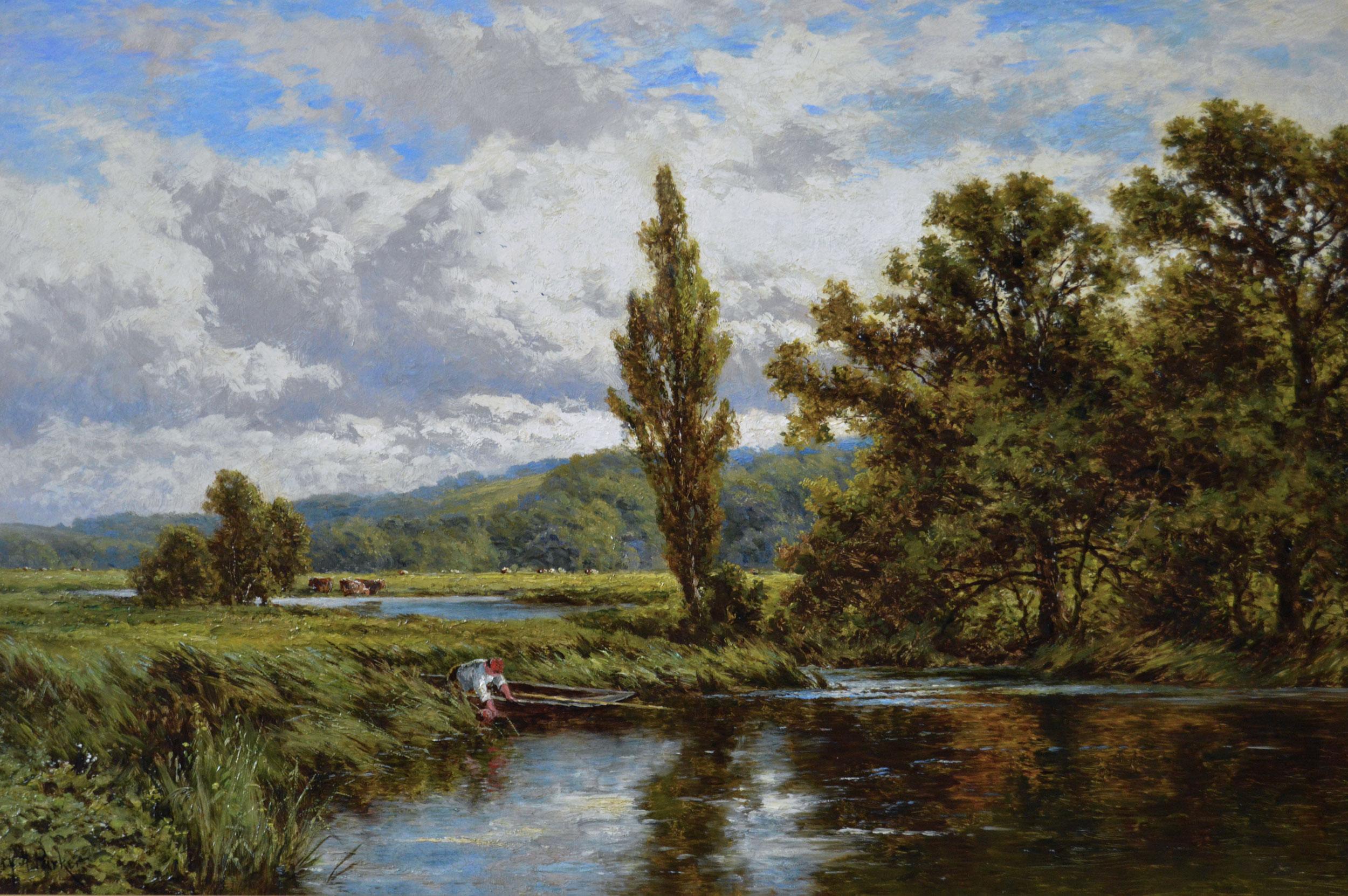 19th Century river landscape oil painting near Pangbourne - Painting by Henry H. Parker