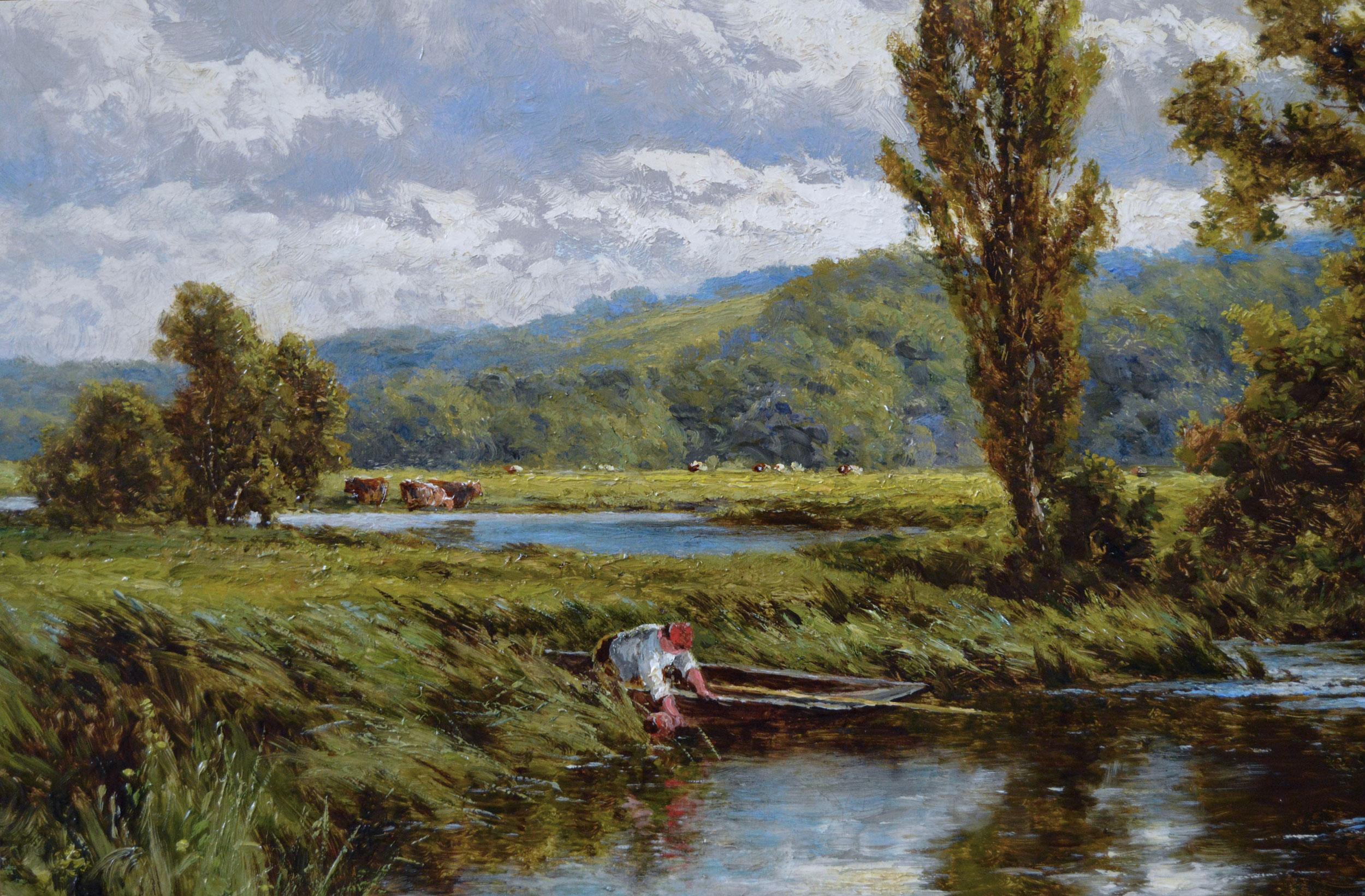 19th Century river landscape oil painting near Pangbourne - Victorian Painting by Henry H. Parker