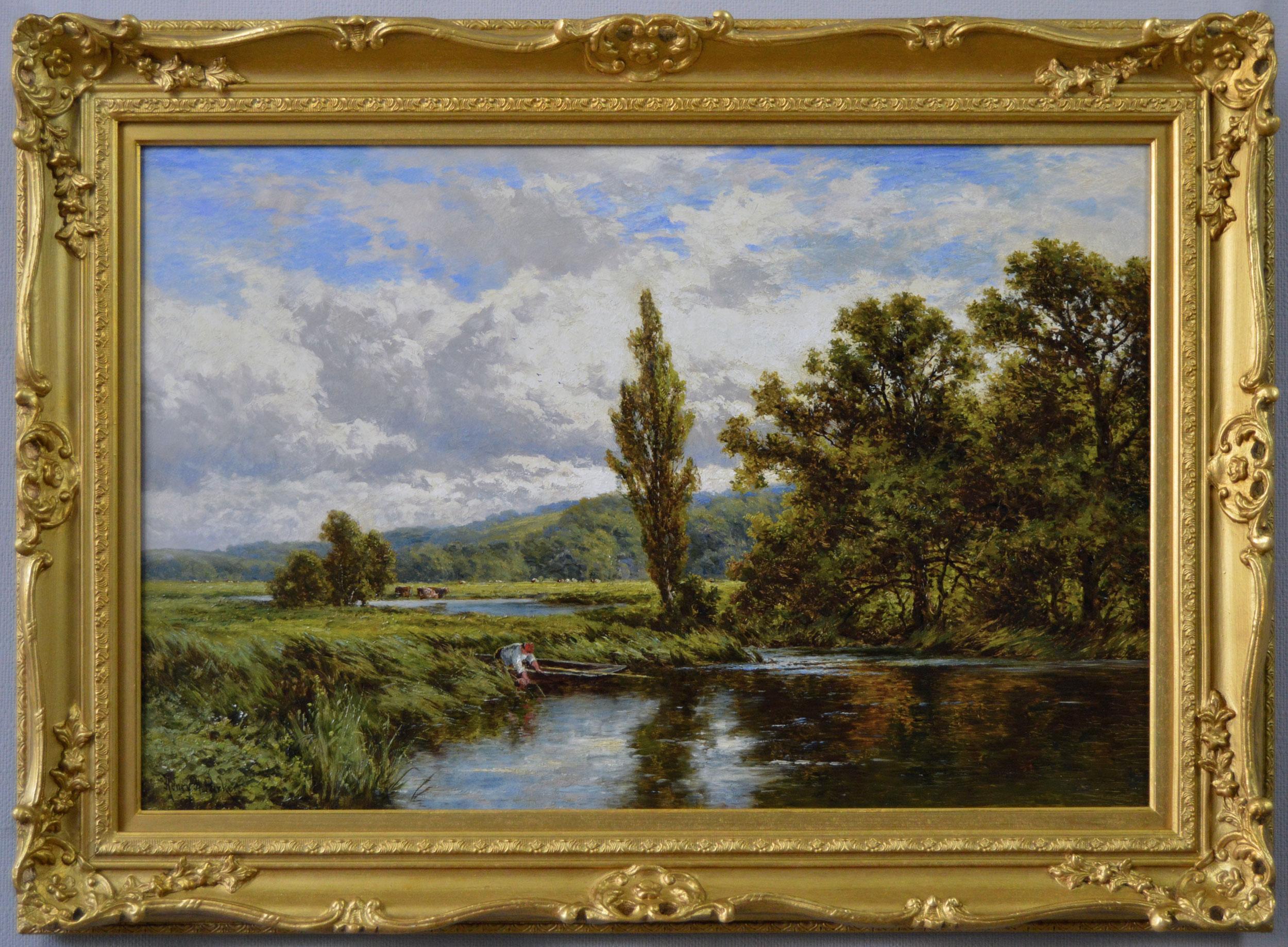19th Century river landscape oil painting near Pangbourne