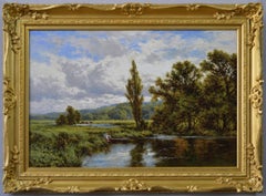 Antique 19th Century river landscape oil painting near Pangbourne