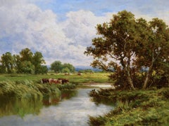 19th Century Surrey landscape oil painting of the River Mole at Dorking