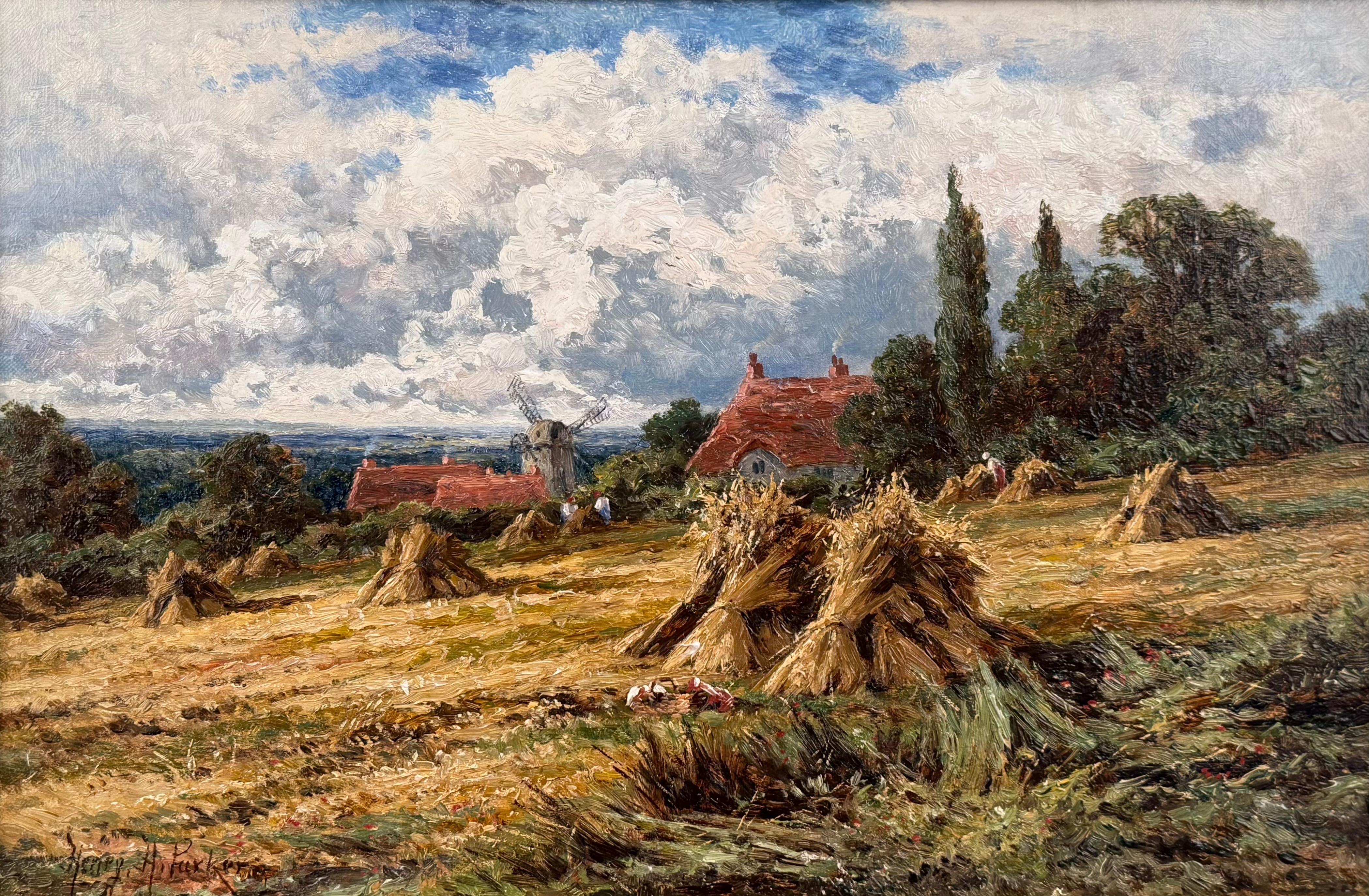 Henry H. Parker Landscape Painting – „Ein Maisfeld in Surrey“ – viktorianisches Ölgemälde auf Leinwand, signiert, um 1900