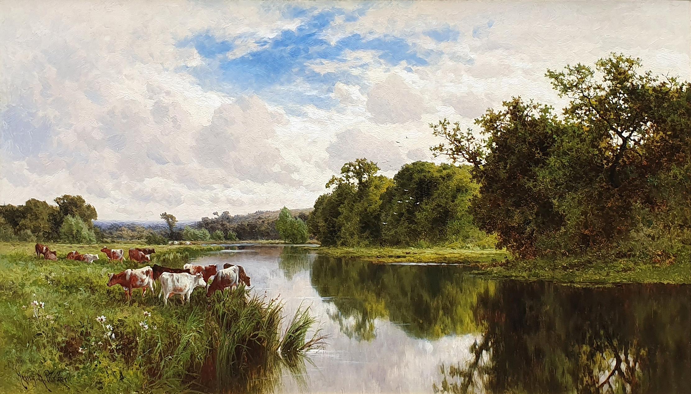 Cattle Watering - Painting by Henry H. Parker