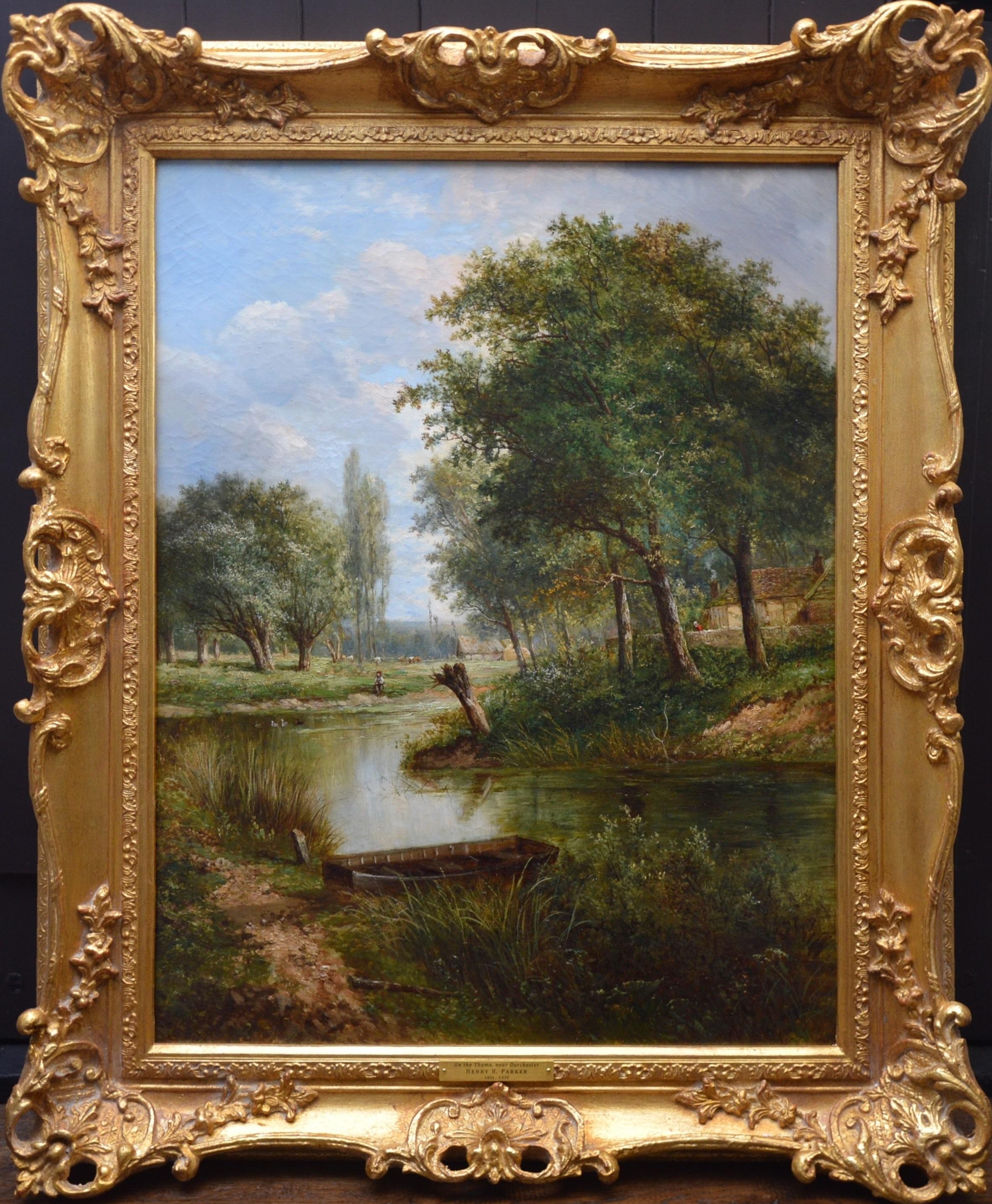 Henry H. Parker Landscape Painting - On the Thames nr Dorchester - 19th Century English River Landscape Oil Painting 