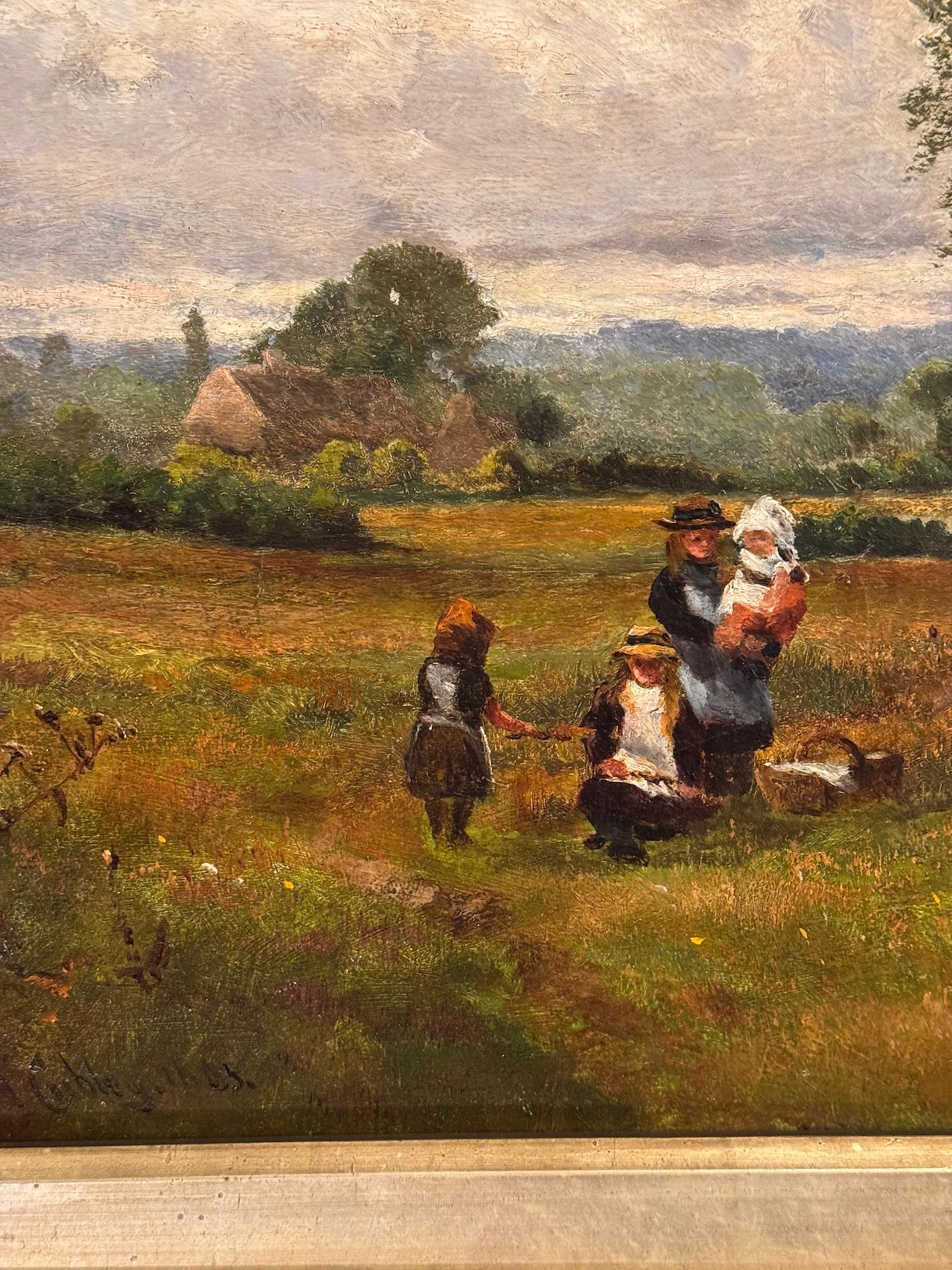 Inglese XIX secolo Paesaggio con bambini su un sentiero che raccolgono fiori in vendita 1
