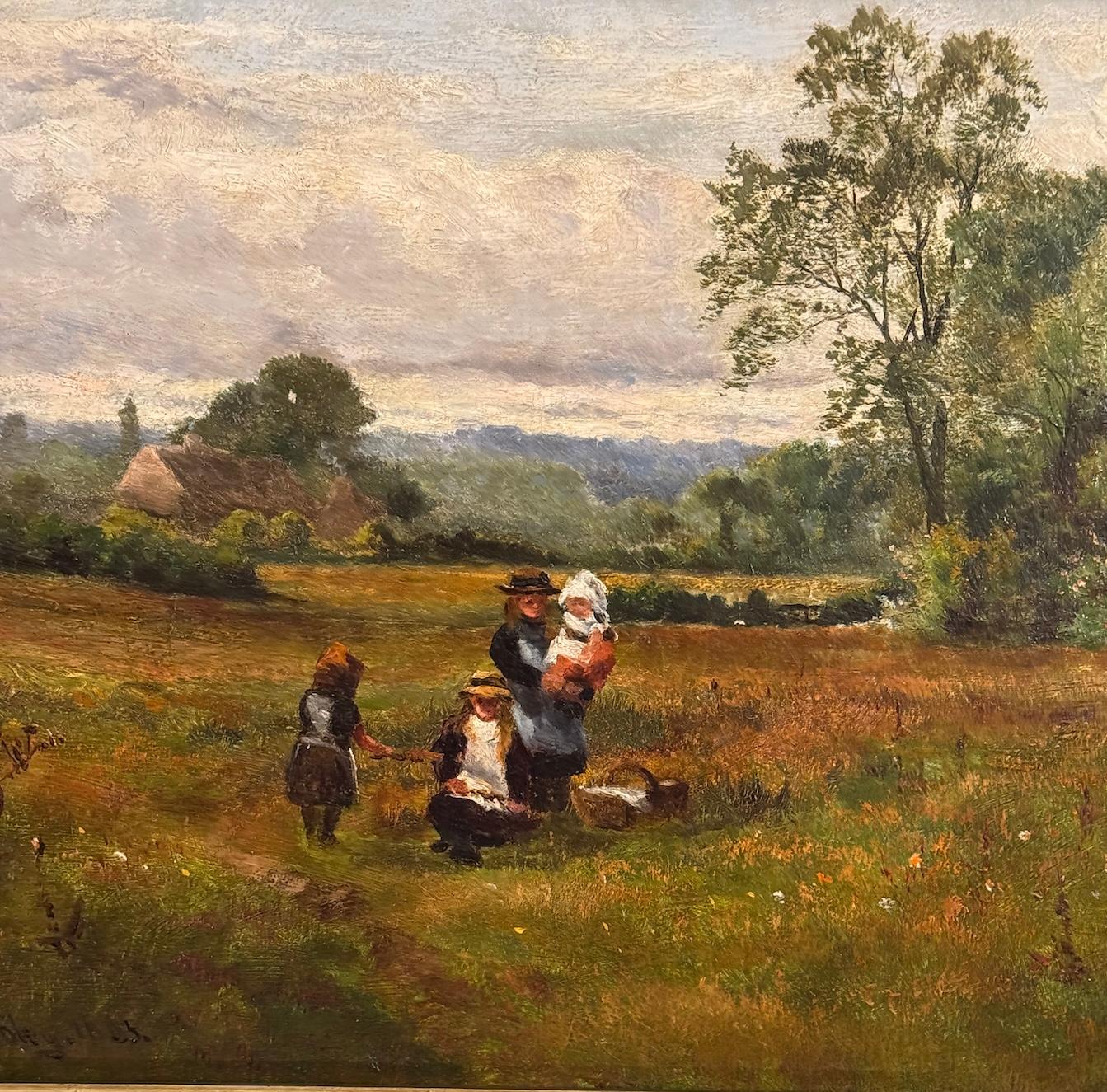 Inglese XIX secolo Paesaggio con bambini su un sentiero che raccolgono fiori in vendita 3