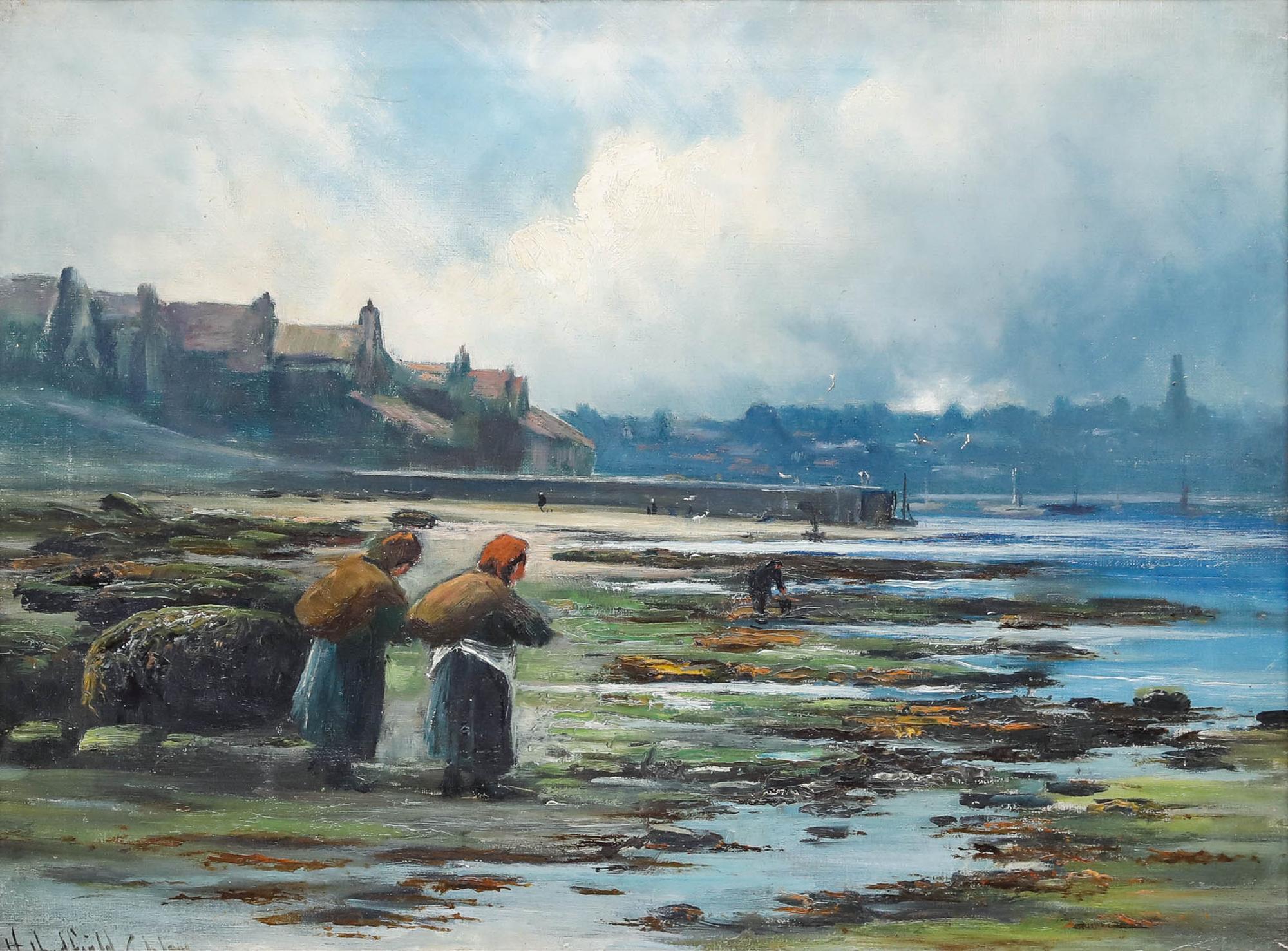 Henry Hadfield Cubley (1858-1934) - 1919 Oil, Mussel Gatherers at Whitby For Sale 1