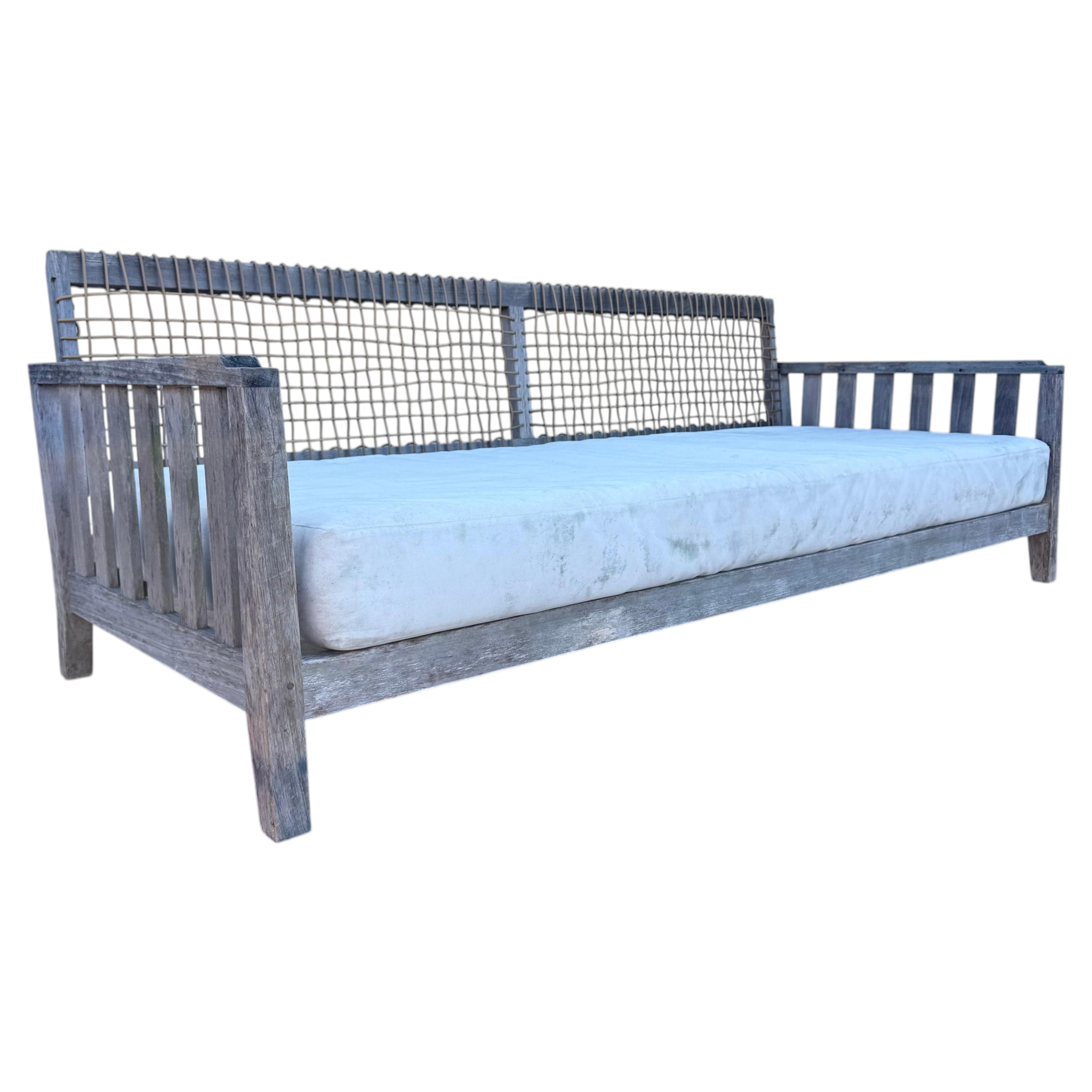 Henry Hall Serene Collection Outdoor Teak Daybed Sofa With Woven Waprolace Back