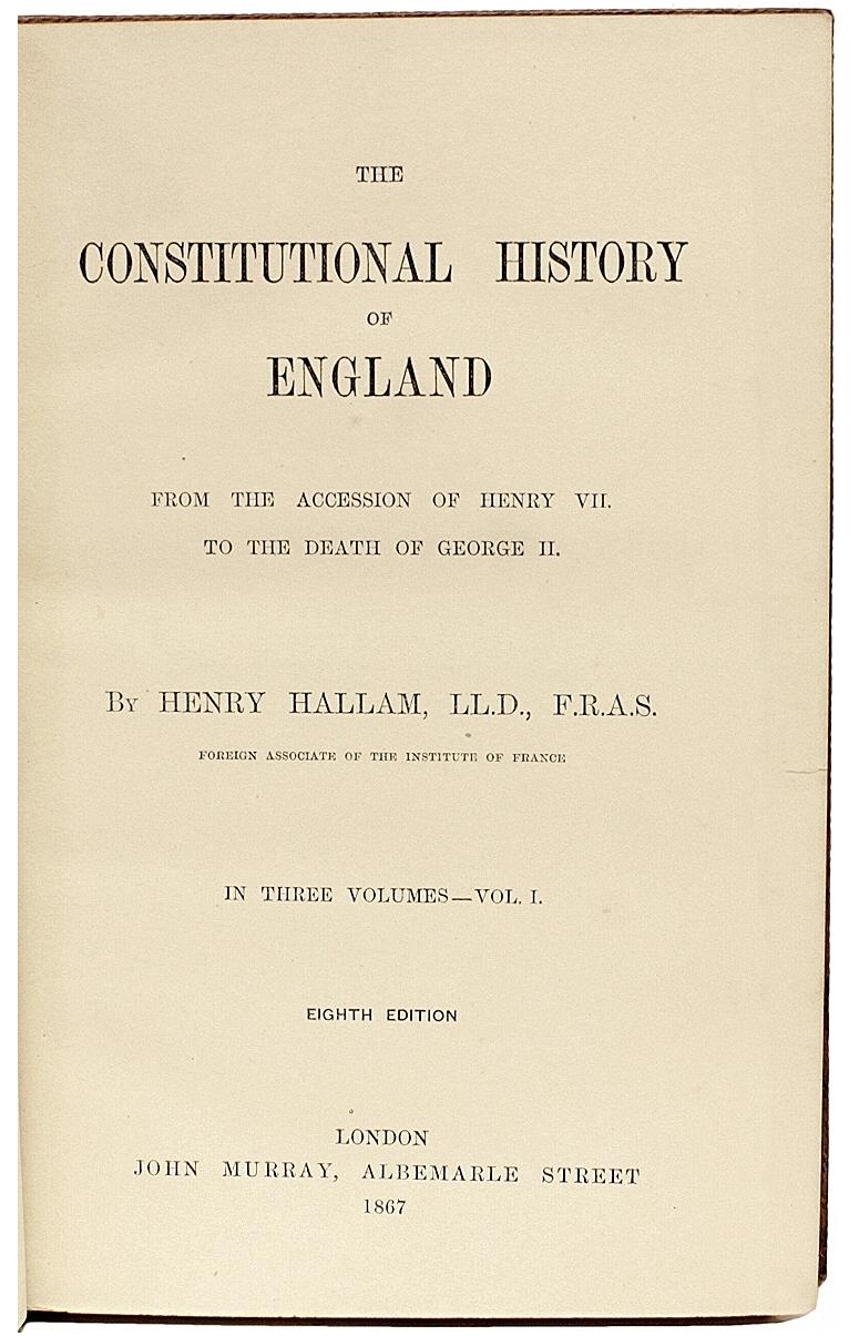 Henry Hallam, Verfassungsgeschichte Englands, 3 Bände, 1867, Ledergebunden im Zustand „Gut“ im Angebot in Hillsborough, NJ