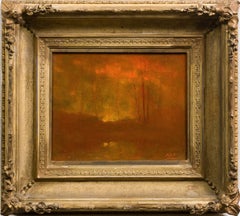 Evening Poetry Antique American Tonalist Sunset Exhibited Landscape Oil Painting