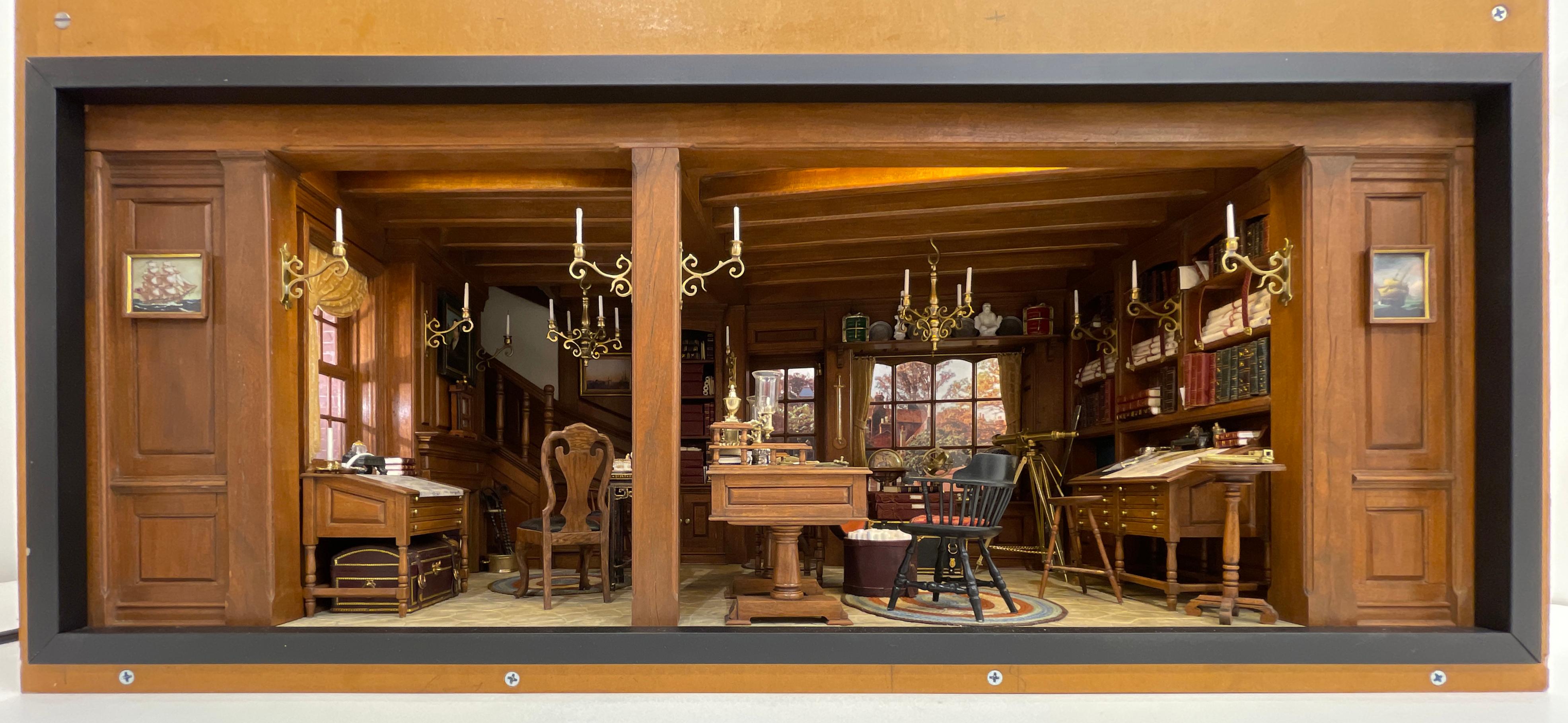 Büro eines Neuengland-Kartografen aus dem 18. Jahrhundert - Kupjack Studios Miniature Room – Sculpture von Henry 