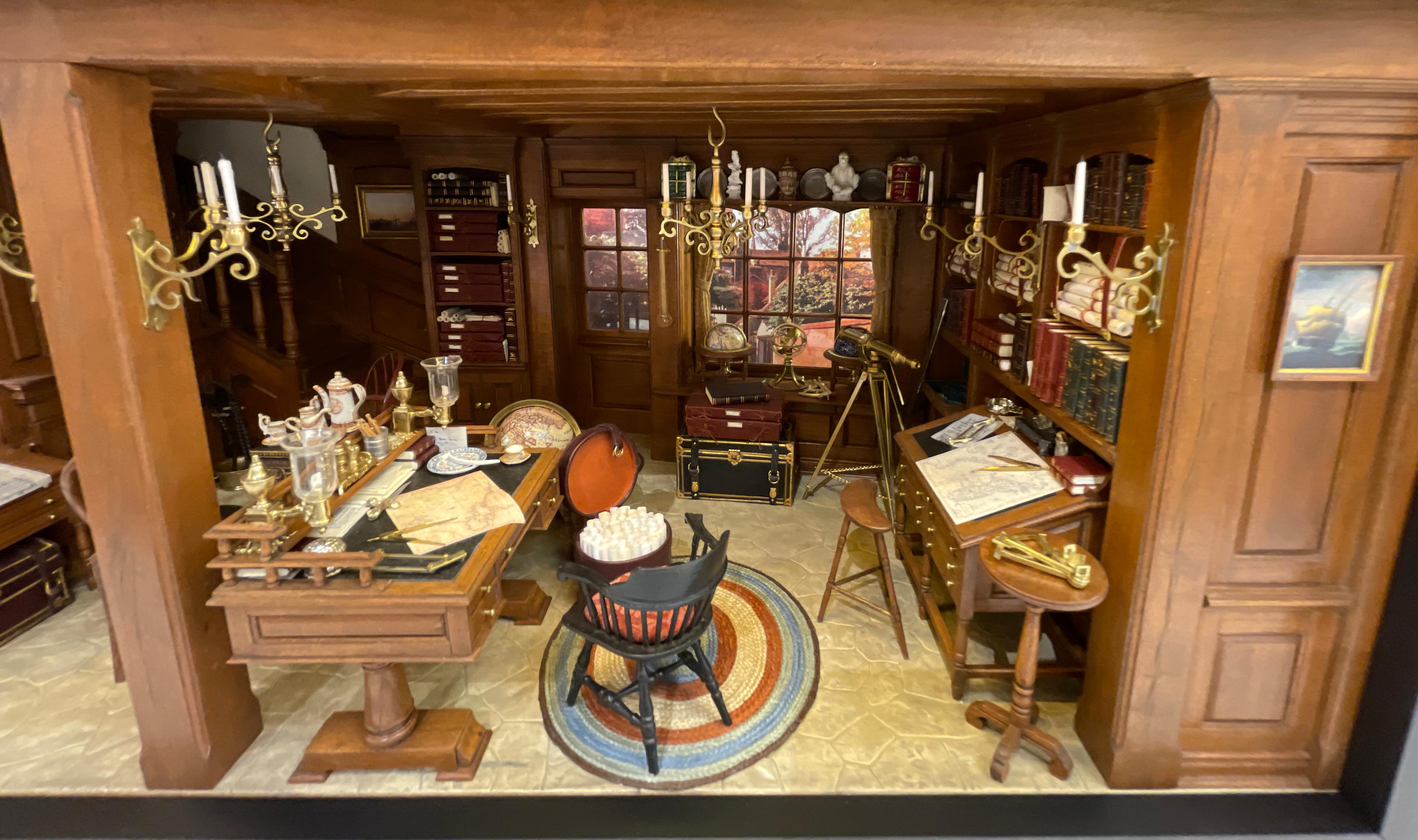 18th Century New England Cartographer's Office - Kupjack Studios Miniature Room - Brown Still-Life Sculpture by Henry 