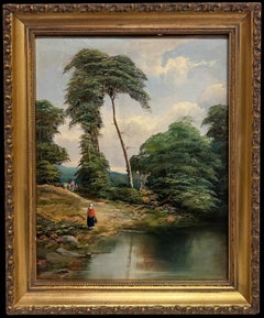 Traditionelle englische Landschaftsfiguren des 19. Jahrhunderts von Country Pond