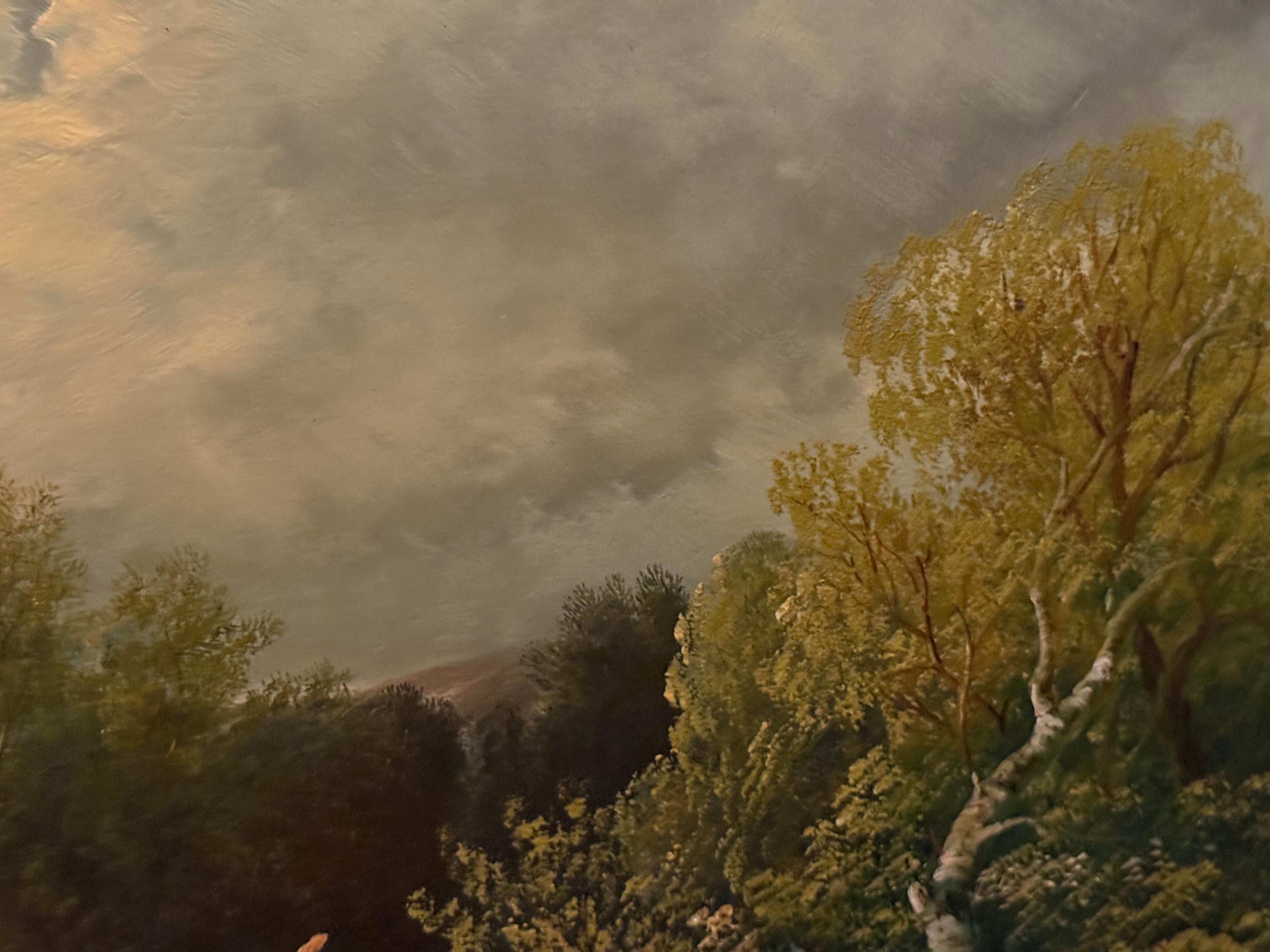 Chevaux tirant des troncs d'arbres Peinture à l'huile de paysage du 19e siècle en vente 7