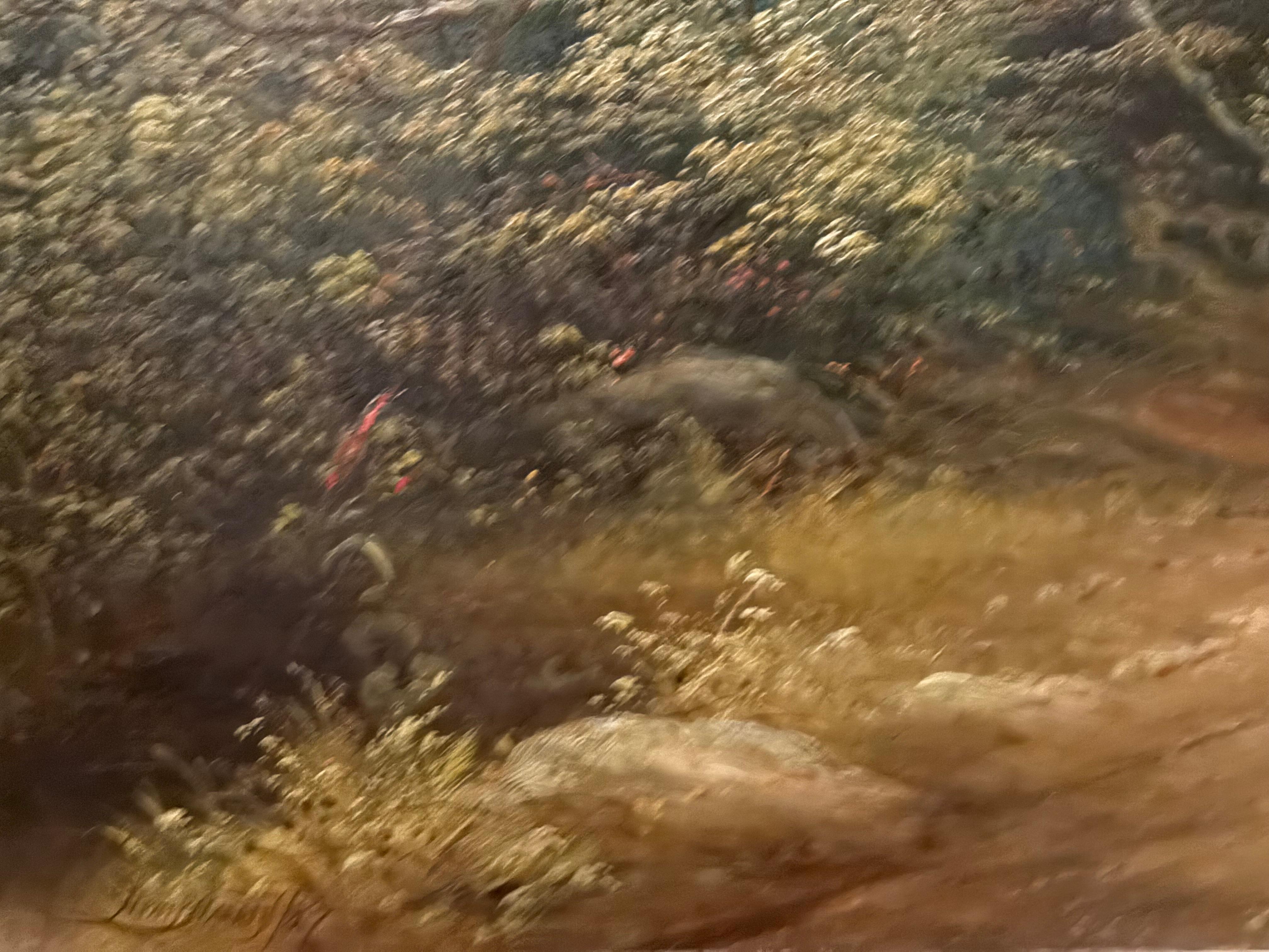 Chevaux tirant des troncs d'arbres Peinture à l'huile de paysage du 19e siècle en vente 9