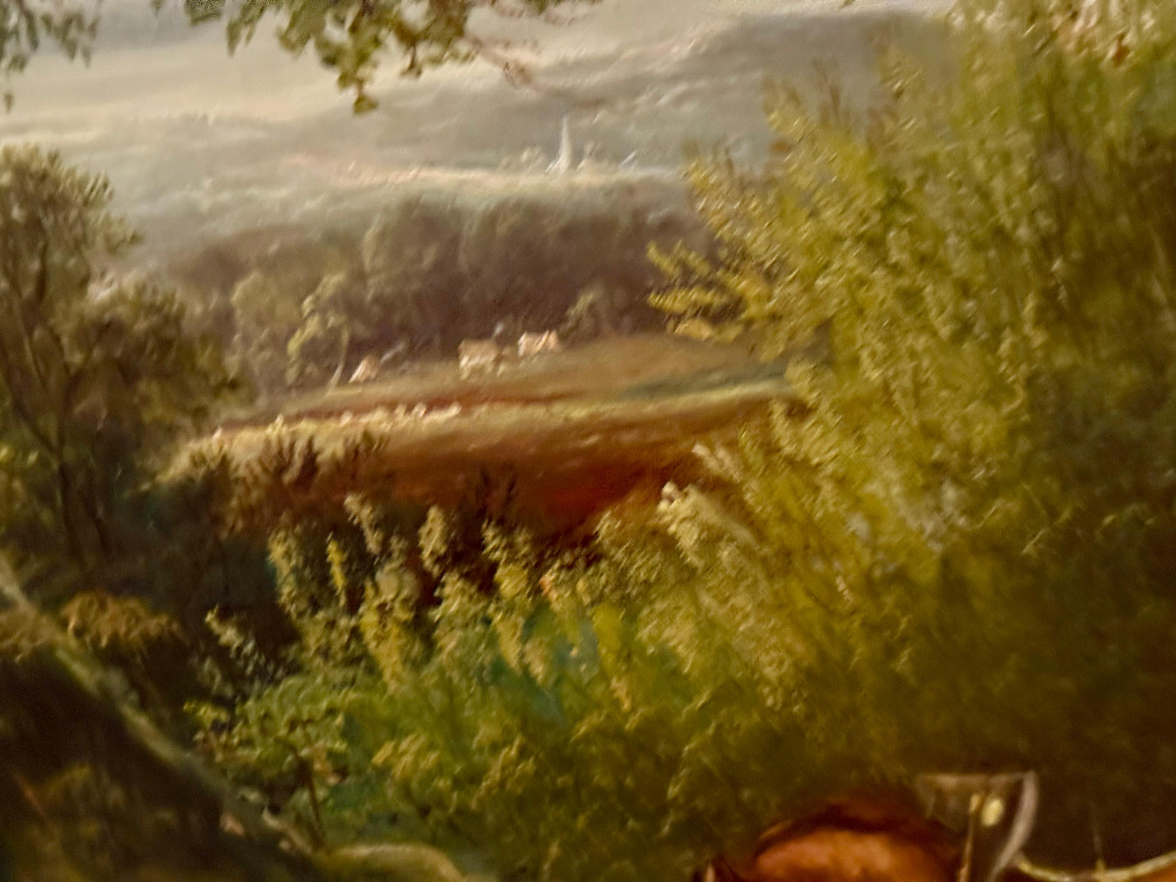 Chevaux tirant des troncs d'arbres Peinture à l'huile de paysage du 19e siècle en vente 4