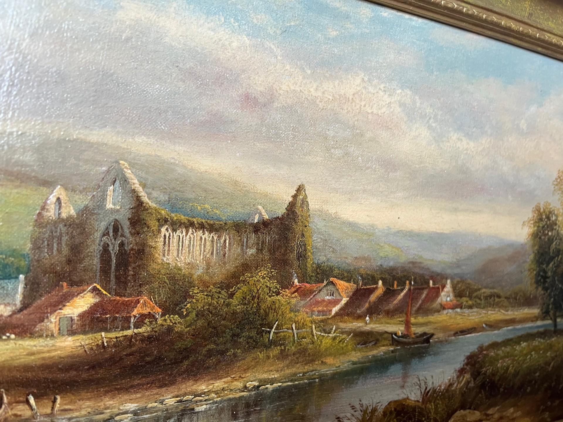 Paesaggio gallese vittoriano dipinto a olio con le rovine dell'Abbazia di Tintern in un paesaggio - Painting Vittoriano di Henry Harris