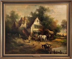 "At The Inn" von Henry T. Harvey - Vintage Ölgemälde auf Leinwand, gerahmt