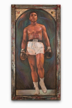 "Ali" Portrait, Frontal, Monumental, Sculpted Butterfly & Bee, Colors, Oil