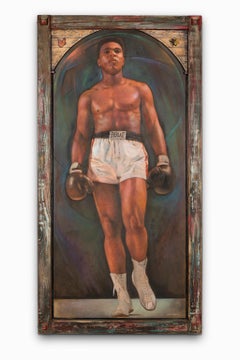 "Ali" Portrait, Frontal, Monumental, Sculpted Butterfly & Bee, Colors, Oil 