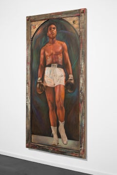 "Ali" Portrait, Frontal, Monumental, Sculpted Butterfly & Bee, Colors, Oil