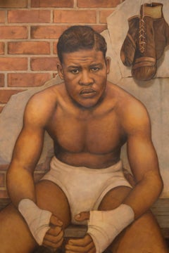 "Joe Louis" Olio su tavola con tecnica mista, ritratto iconico, afroamericano