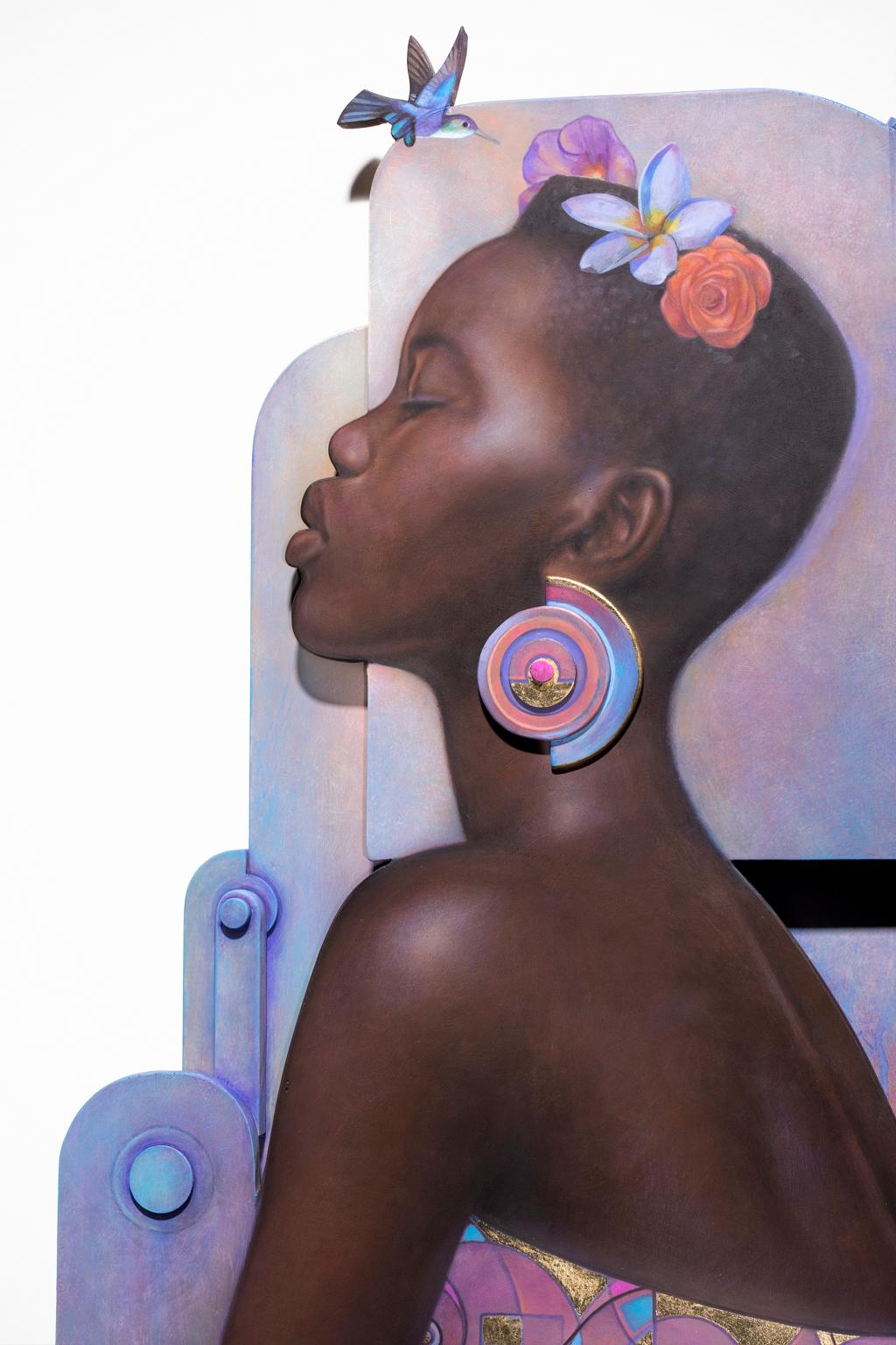 Portrait de femme afro-américaine « Reine », bruns riches et lavandes, sculptural - Contemporain Painting par Henry Heading