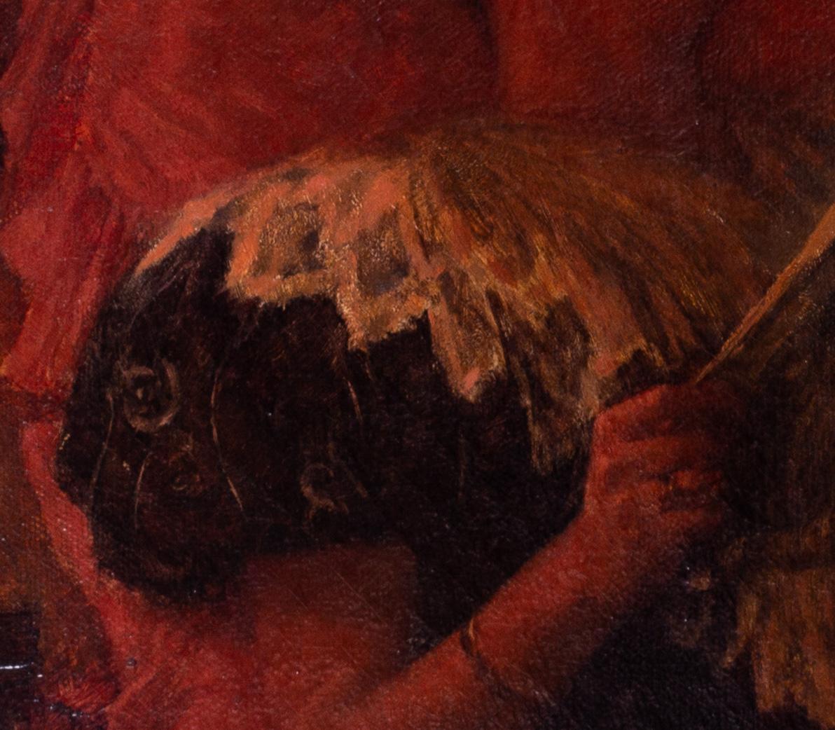 Una bellissima composizione del grande artista britannico Henry Herbert La Thangue che ritrae una ragazza che legge nei caldi toni del rosso alla luce della lampada.  

I dettagli del lavoro sono i seguenti:
HENRY HERBERT LA THANGUE (BRITANNICO,