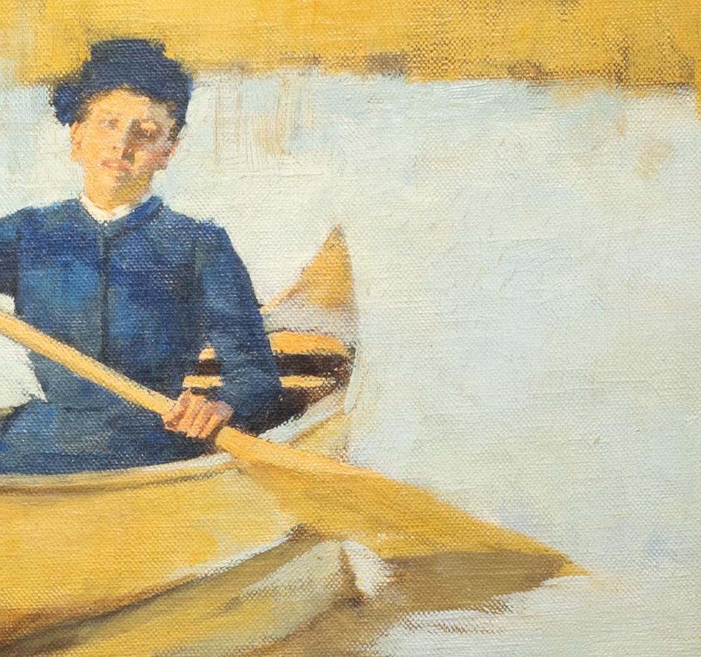 19th Century oil painting, lady rowing in bulrushes by Henry Herbert La Thangue 4