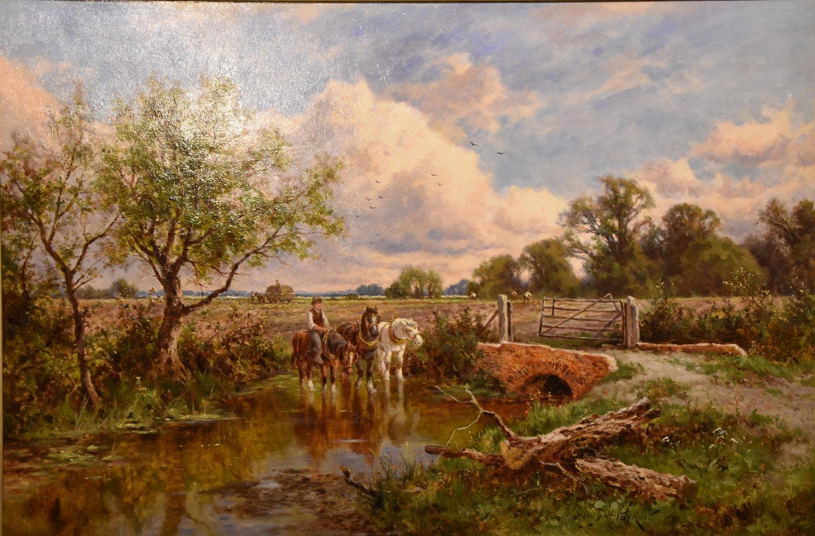 Peinture à l'huile de Henry Hiller Parker  « Aquarellement les chevaux » en vente 1