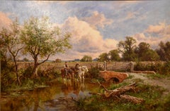Oil Painting by Henry Hiller Parker  "Watering the Horses"