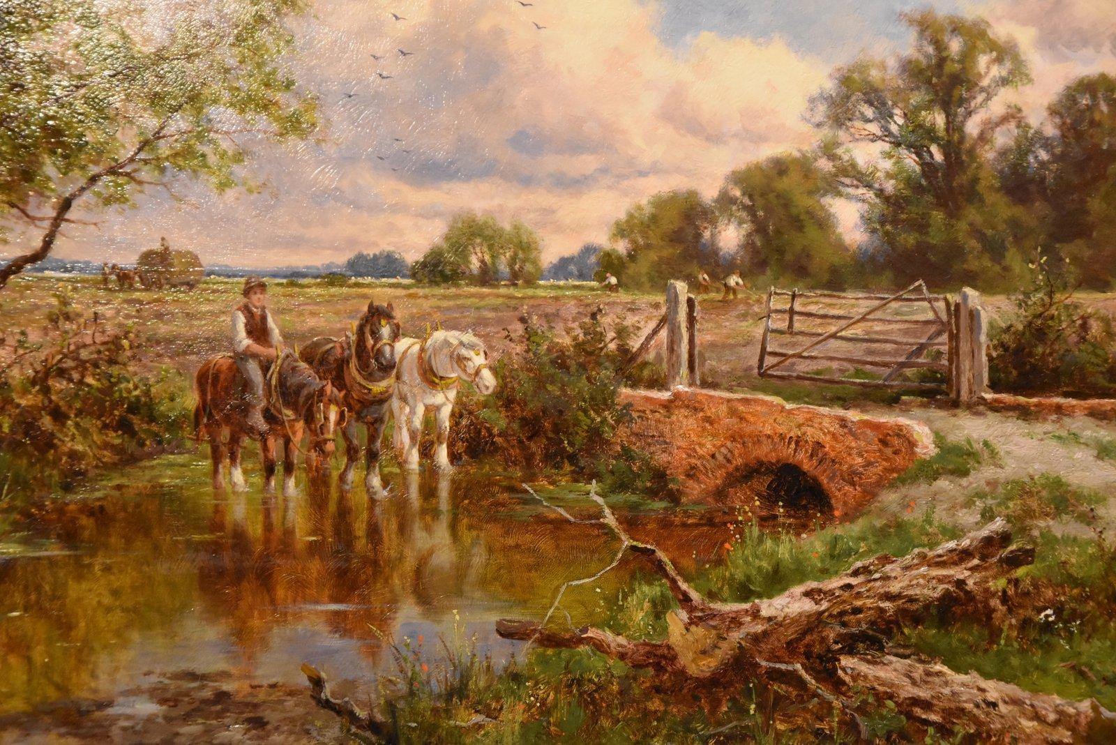 Peinture à l'huile de Henry Hiller Parker  « Aquarellement les chevaux » en vente 2