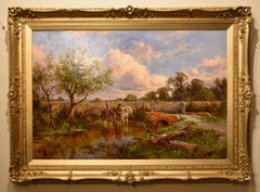 Antique Oil Painting by Henry Hiller Parker  "Watering the Horses"