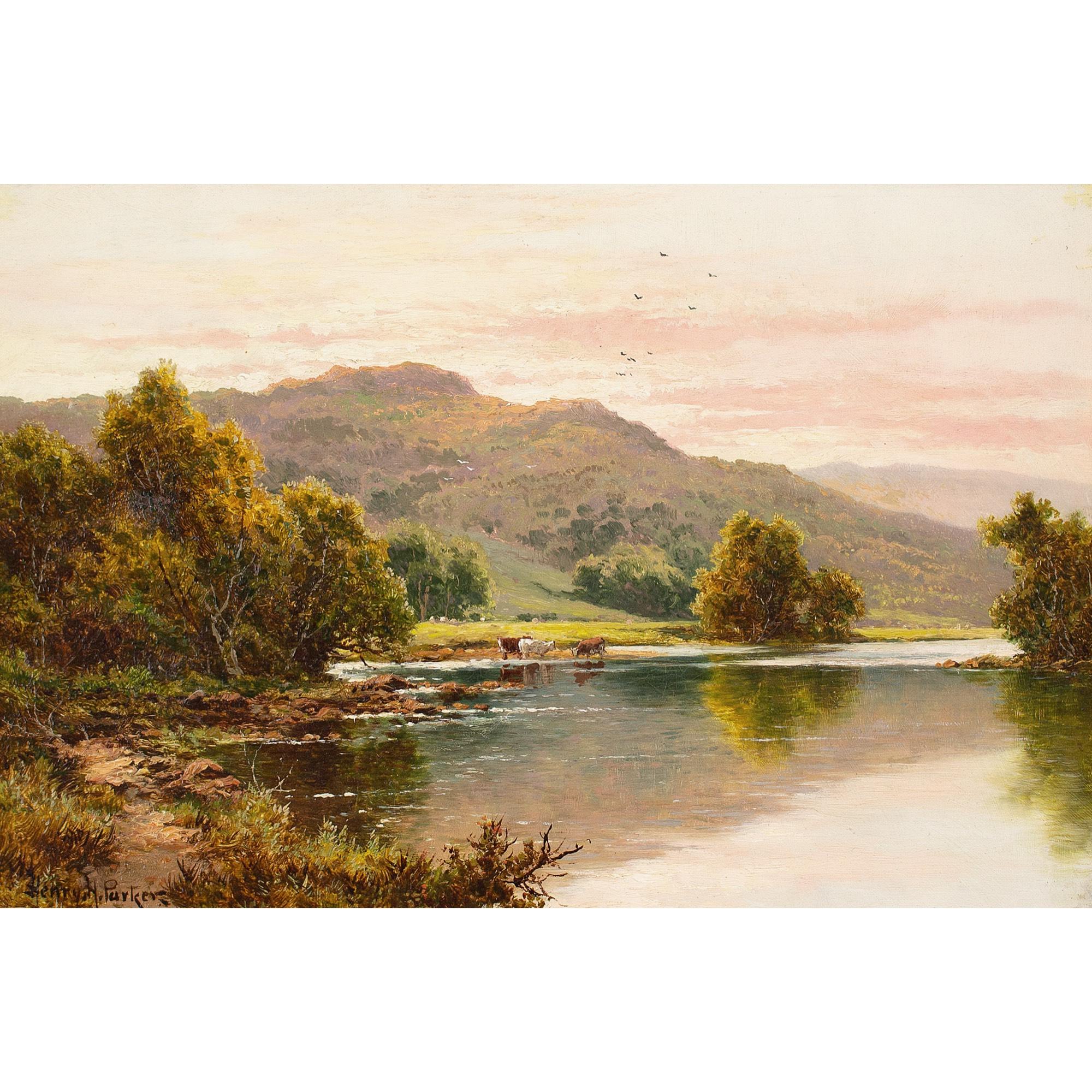 Henry H Parker, Highland Loch mit Rindern, Ölgemälde – Painting von Henry Hillingford Parker 