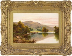 Antique Henry H Parker, Highland Loch With Cattle, Oil Painting