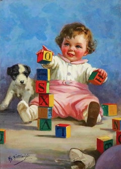 Vintage Baby with Blocks