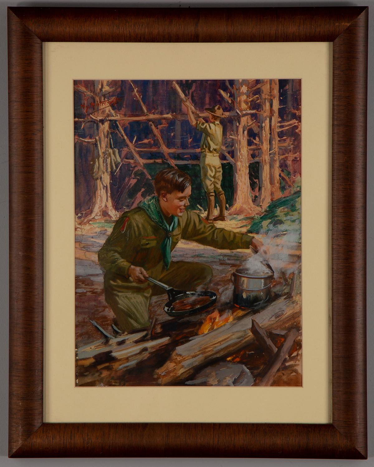 Boy Scouts Camping Scene - Painting by Henry Hintermeister