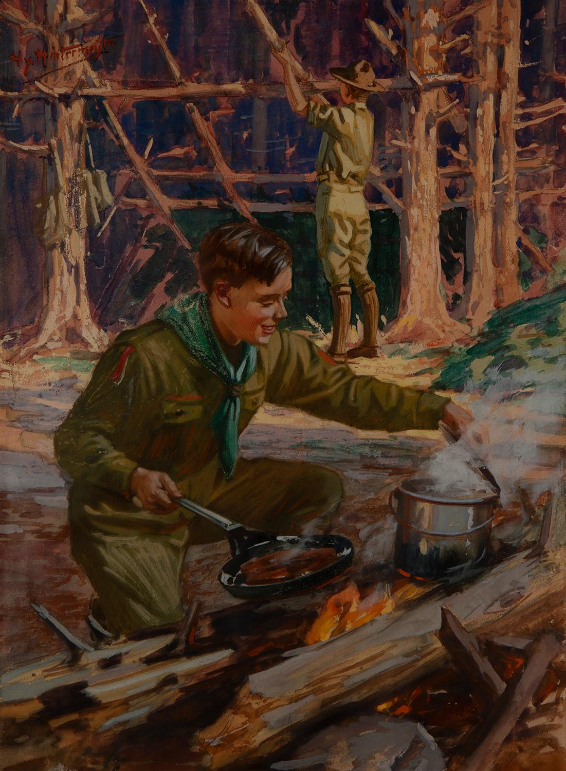 Henry Hintermeister Figurative Painting - Boy Scouts Camping Scene
