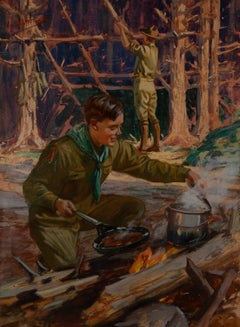 Vintage Boy Scouts Camping Scene