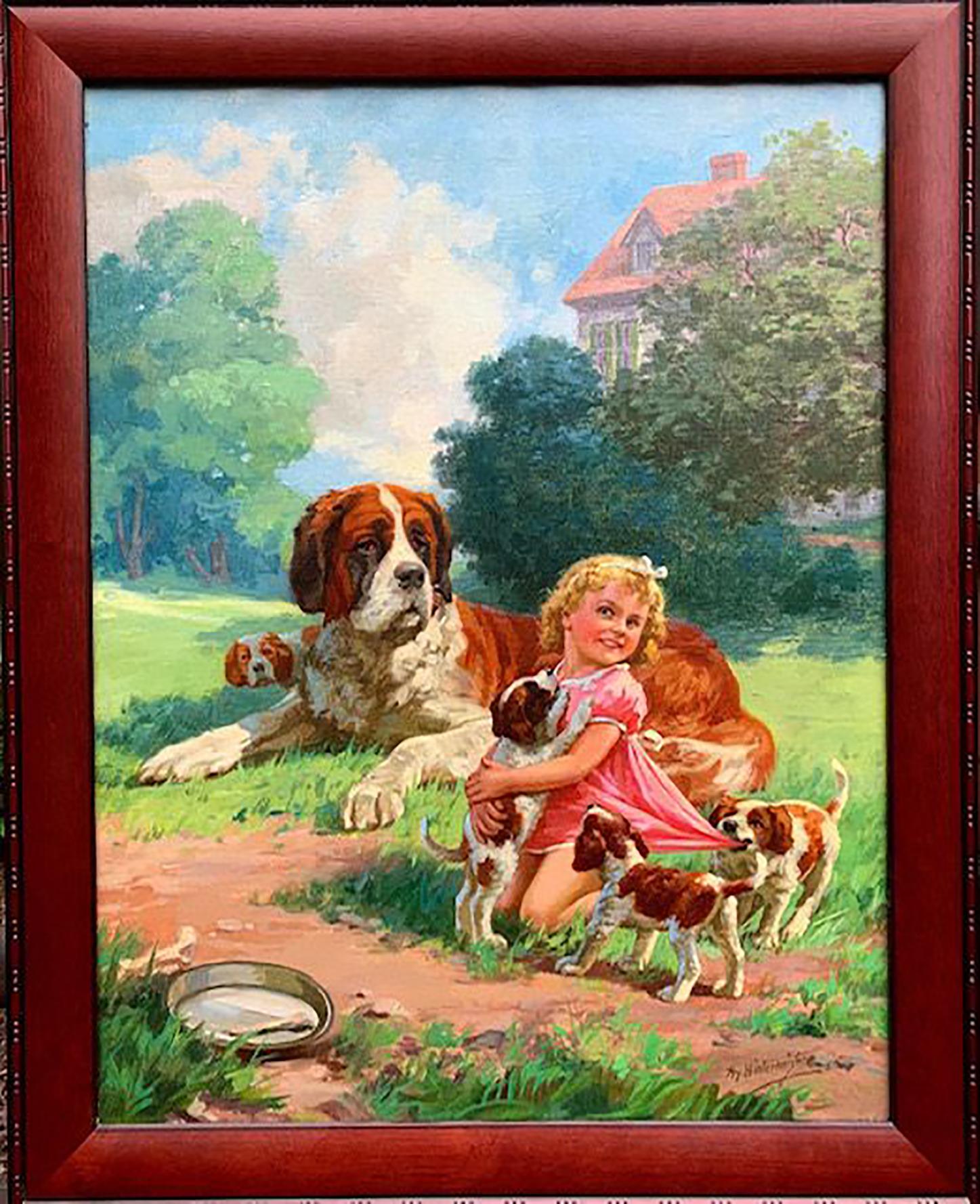 Girl with Dog - Painting by Henry Hintermeister