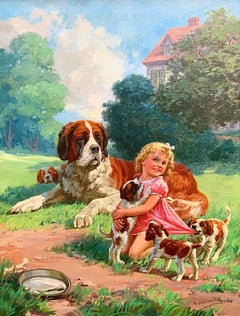 Vintage Girl with Dog