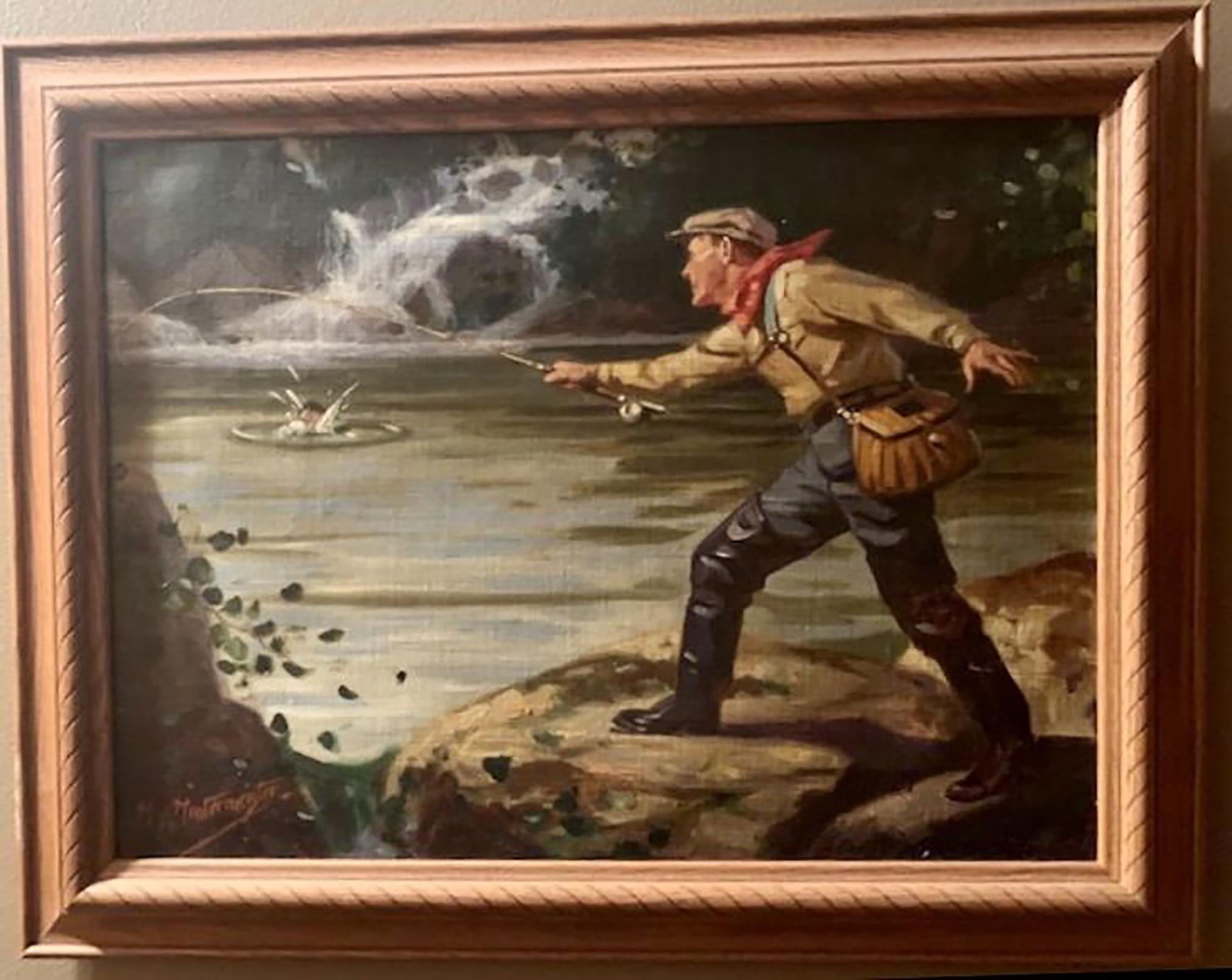 Man Fishing - Painting by Henry Hintermeister