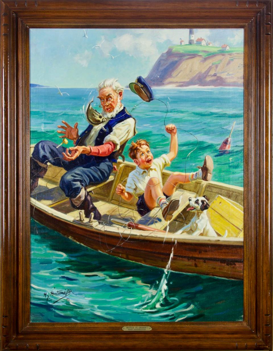 « Regardez-le Gramps ! » Fishing - Illustration originale du calendrier Louis Dow - Painting de Henry Hintermeister