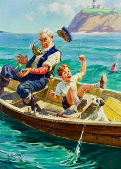 "Watch It Gramps!" Fishing - Original Louis Dow Calendar Illustration