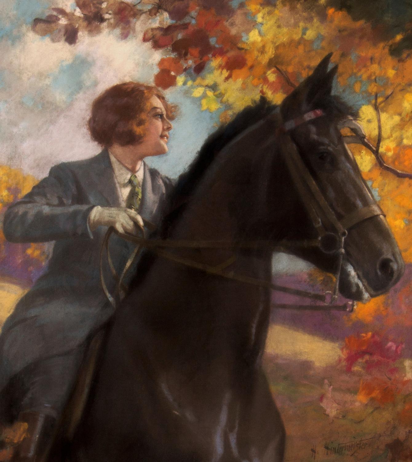 Woman on Horseback in Autumn - Other Art Style Painting by Henry Hintermeister