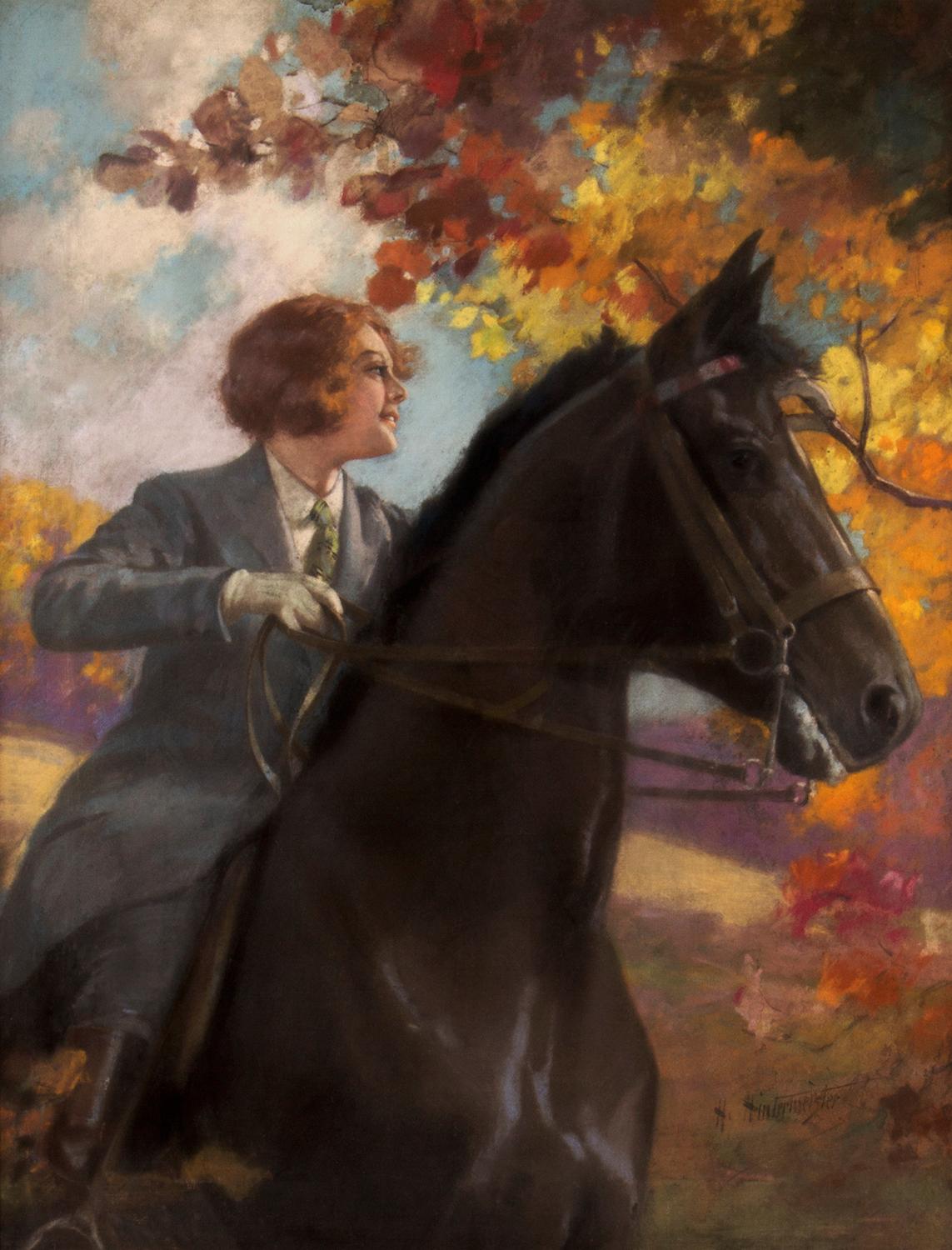 Henry Hintermeister Figurative Painting - Woman on Horseback in Autumn