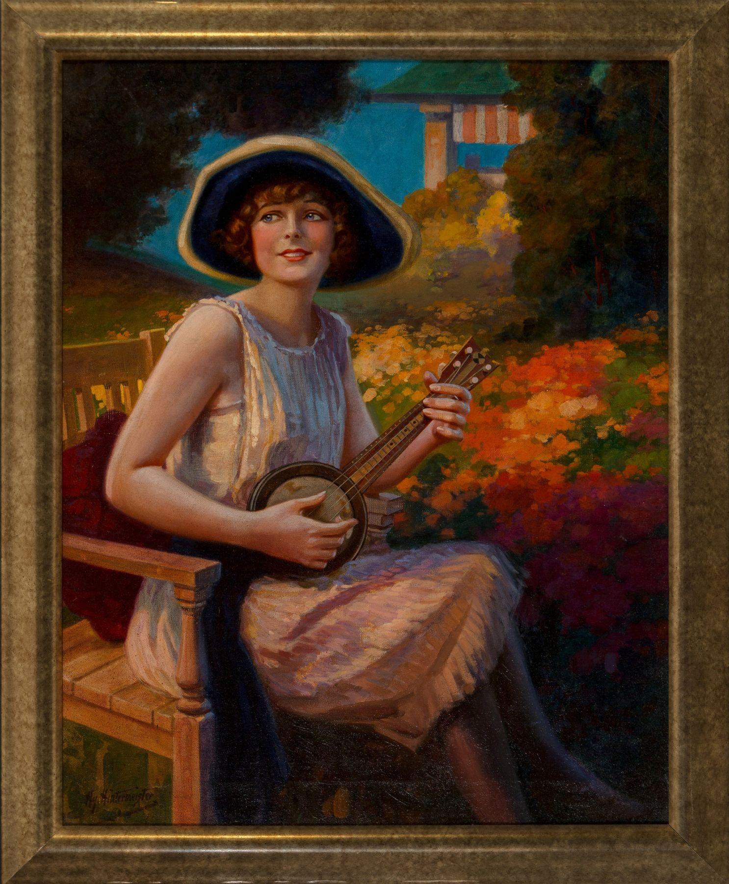 Woman With Instrument - Painting by Henry Hintermeister