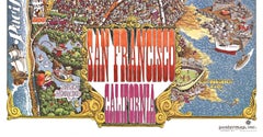 Affiche originale de carte amusante vintage de San Francisco, Californie  Henry Hinton